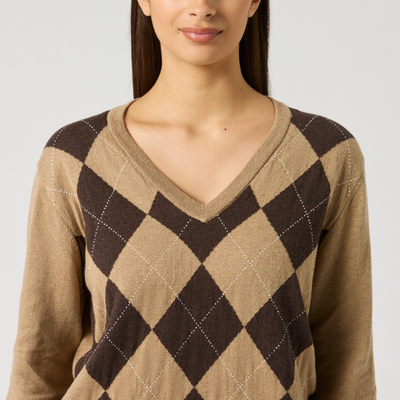 Golftröja Dam Daily Sports Argyle Pullover Beige