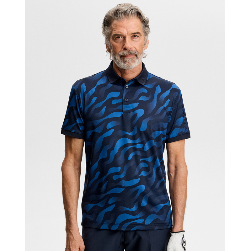 J Lindeberg I Tour Tech Print Golfpiké Herr I Navy