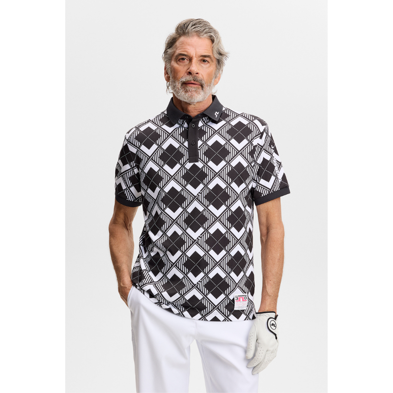 J Lindeberg Golf I Tour Tech Argyle Golfpiké Herr I Svart/vit
