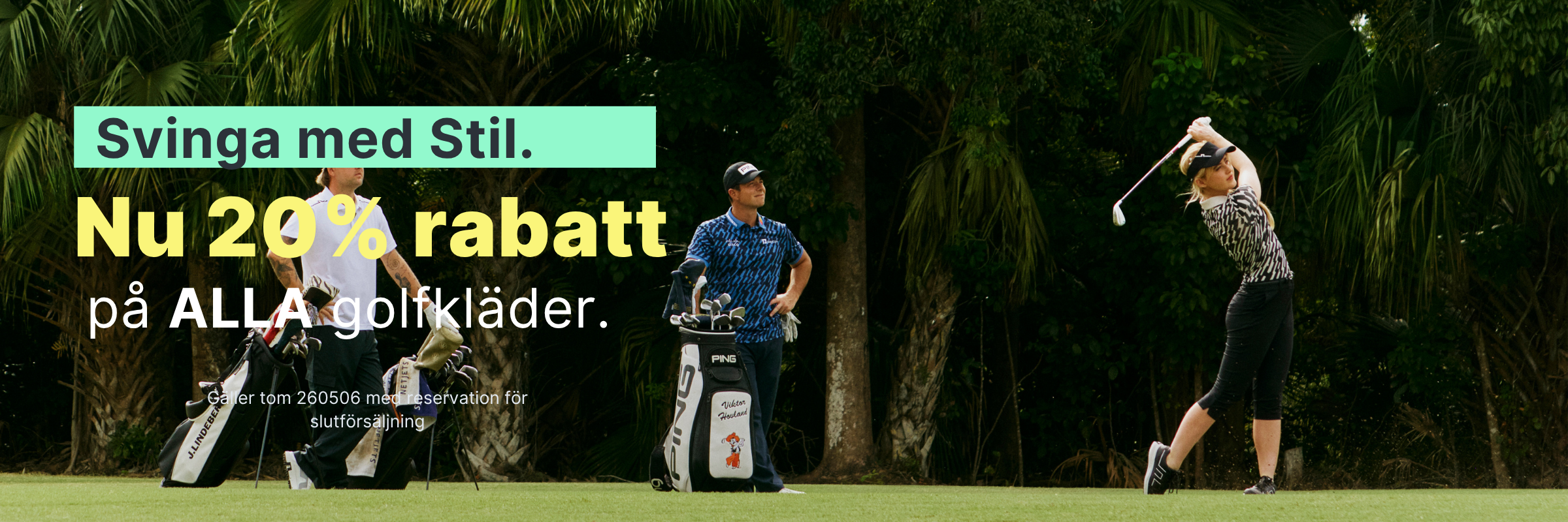 tre golfspelare med golfkläder från j Lindeberg