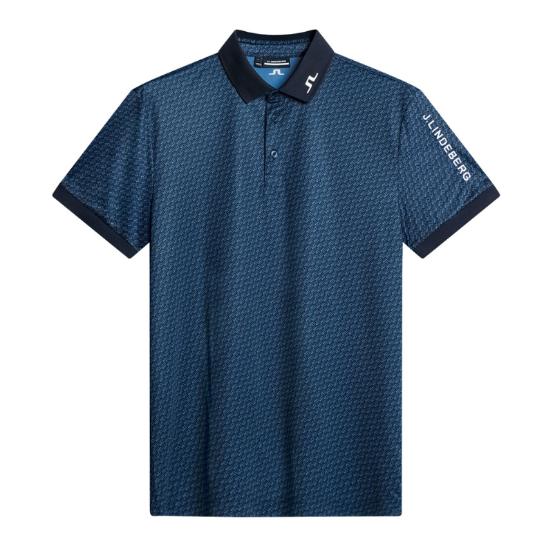 J Lindeberg I Tour Tech Print Golfpiké Herr I Navy