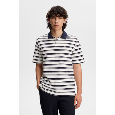 Pikétröja J Lindeberg Trond Stripe Polo Pique Vit/Navy