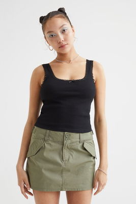 Lace-trimmed pointelle vest top