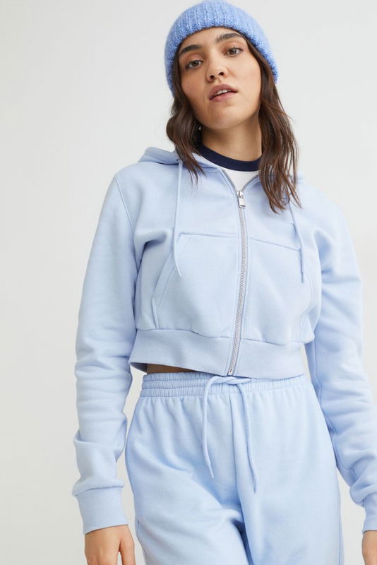 Cropped zip-through hoodie
