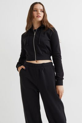 Cropped zip-through hoodie