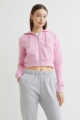 Cropped zip-through hoodie