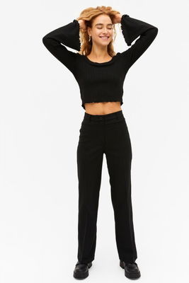 Strukturvävd byxa med hög midja