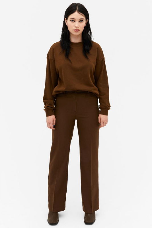 Strukturvävd byxa med hög midja