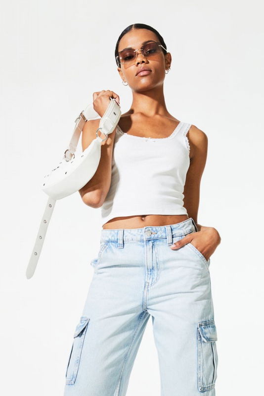 Lace-trimmed pointelle vest top