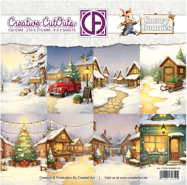 Creatief Art -8x8 Inch Paper Pack Snowy Bunnies  01 CCOA-BUNNY-01