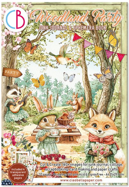 Ciao Bella - Junk Journal A4 Ephemera Book - Woodland Party 32pcs