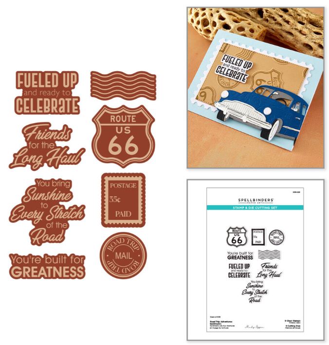 Spellbinders - Dies & Stamp Set - Classic Road Legends 2.0  Road Trip Adventures Sentiments SDS-229