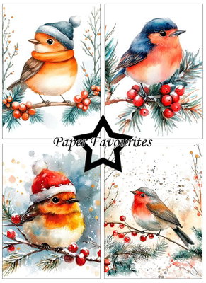 Paper Favourites - A6  Paper Pack - Christmas birds  PFA629