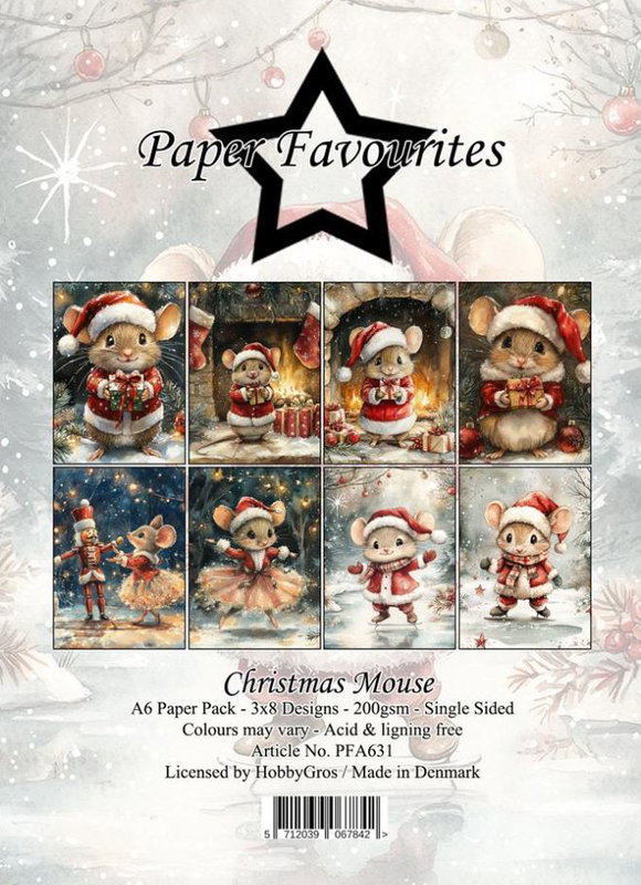 Paper Favourites - A6  Paper Pack - Christmas mouse  PFA631