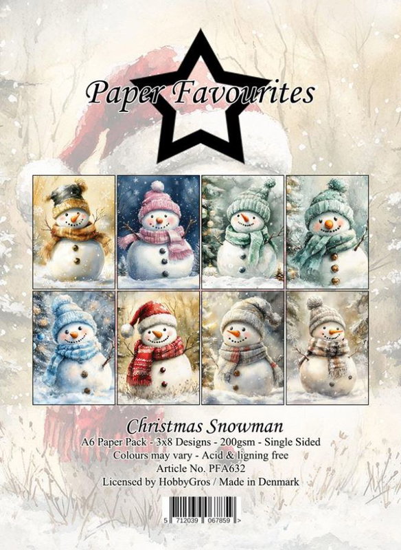 Paper Favourites - A6  Paper Pack - Christmas snowman  PFA632