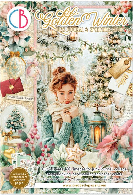 Ciao Bella - Junk Journal A4 Ephemera Book - Golden Winter 32pcs  CBB032
