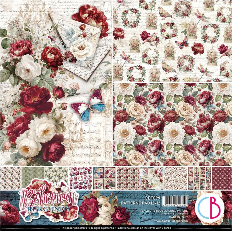 Ciao Bella - Bohemian Burgundy - pattern paper pad  12x12