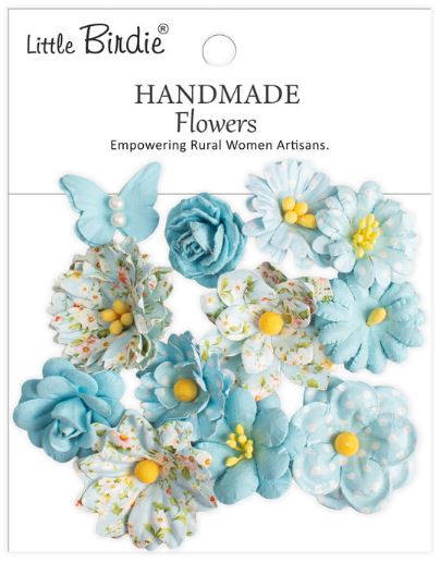 Little Birdie - Handmade Printed Paper Flowers - Jasper Blue Symphony CR110161
