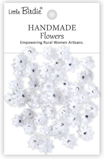 Little Birdie - Handmade Flowers Micro - Jewlled Florettes Frosty White  CR109988