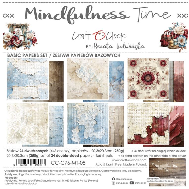 Craft O`clock -  8x8 Inch Basic Papers Set - Mindfulness Time