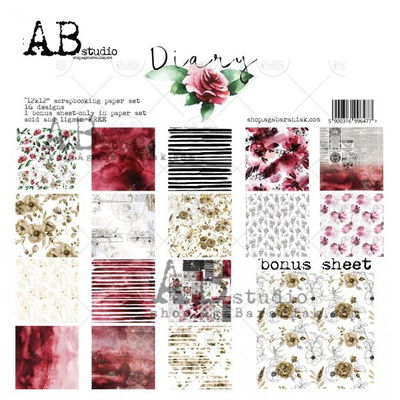 AB studio - Diary - scrapbooking paper set 8x 12x12 + bonus