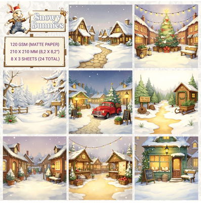 Creatief Art -8x8 Inch Paper Pack Snowy Bunnies  01 CCOA-BUNNY-01