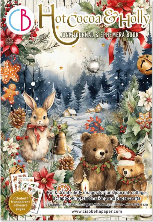 Ciao Bella - Junk Journal A4 Ephemera Book - Hot Cocoa & Holly  32pcs