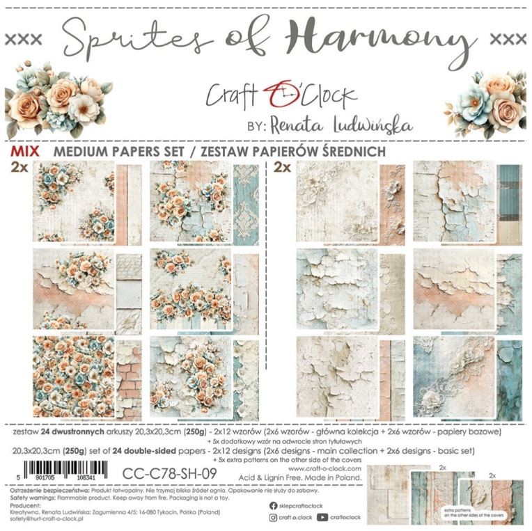 Craft O`clock -  8x8 Inch Papers Set - Sprites of Harmony