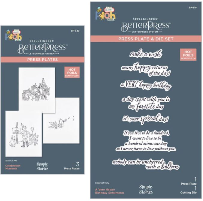 Spellbinders -  BetterPress & dies - Classic Pooh Birthday Celebration Set BP-319 + BP-320
