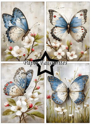 Paper Favourites - A6  Paper Pack - Grunge butterflies  PFA602