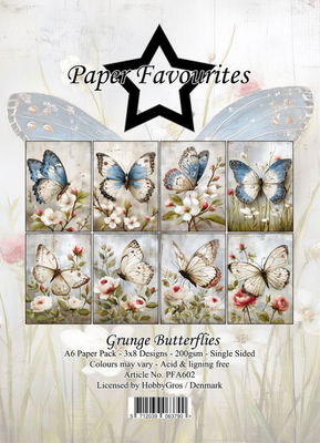 Paper Favourites - A6  Paper Pack - Grunge butterflies  PFA602