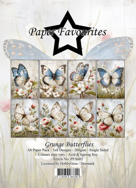 Paper Favourites - A6  Paper Pack - Grunge butterflies  PFA602