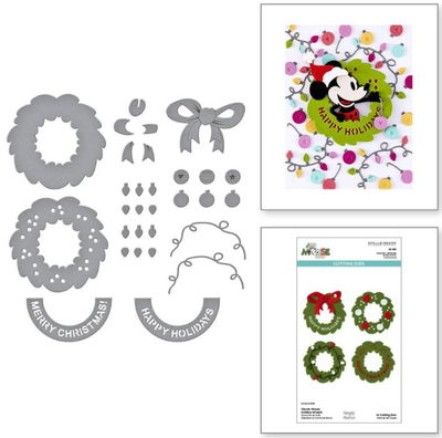 Spellbinders - Etched Dies - Classic Mouse Holiday Wreath S6-265 + Embellishments S4-1496