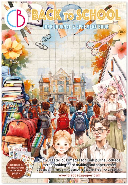 Ciao Bella - Junk Journal A4 Ephemera Book - Back to School  32pcs