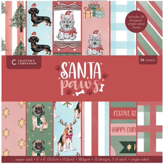 Crafters companion -  6x6 Inch Paper Pad - Santa Paws PAD6