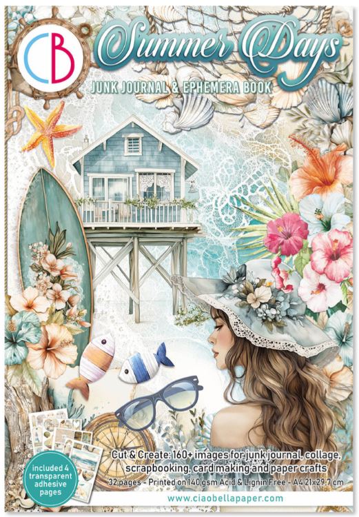 Ciao Bella - Junk Journal A4 Ephemera Book - Summer Days  32pcs