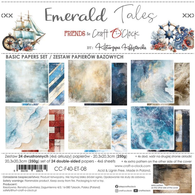 Craft O`clock -  8x8 Inch Basic Papers Set - Emerald Tales