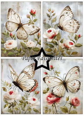 Paper Favourites - A6  Paper Pack - Grunge butterflies  PFA602