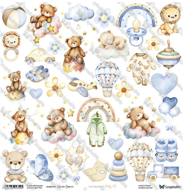 ScrapAndMe - 30x30 papper - Cut out sheet Baby 08