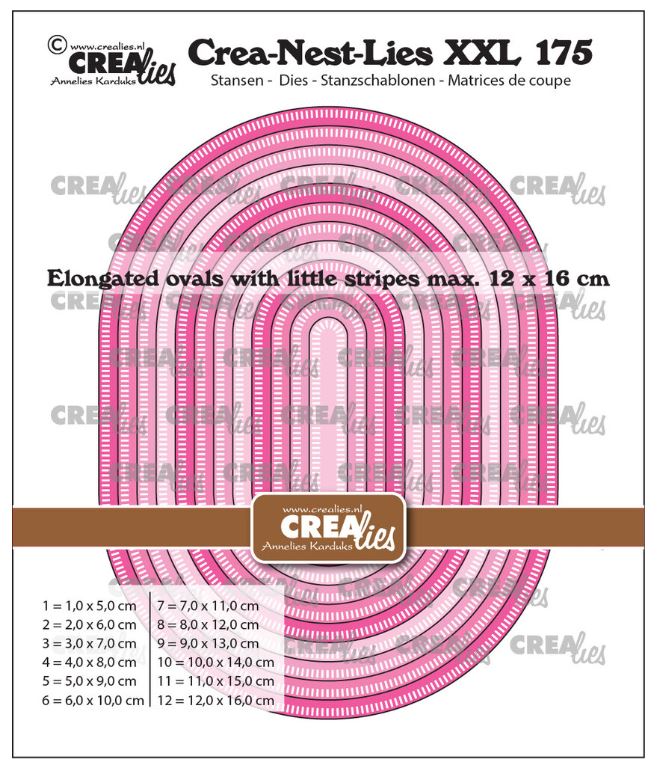 Crealies Dies - Elongated Ovals with Little Stripes CLNestXXL175