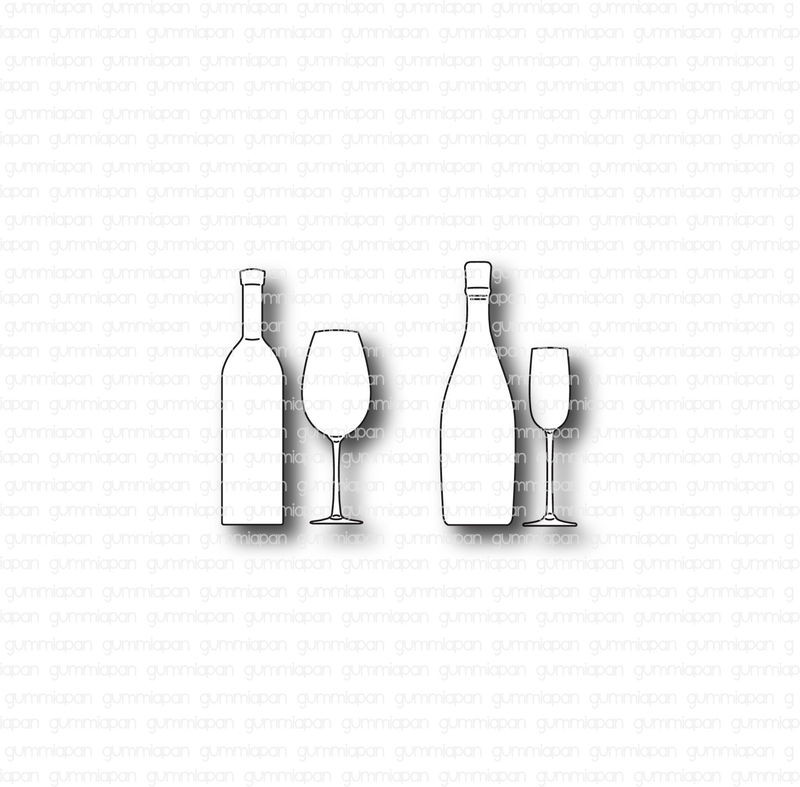 Gummiapan - Dies - Liten Champagne och Vinflaska med Glas  D210527