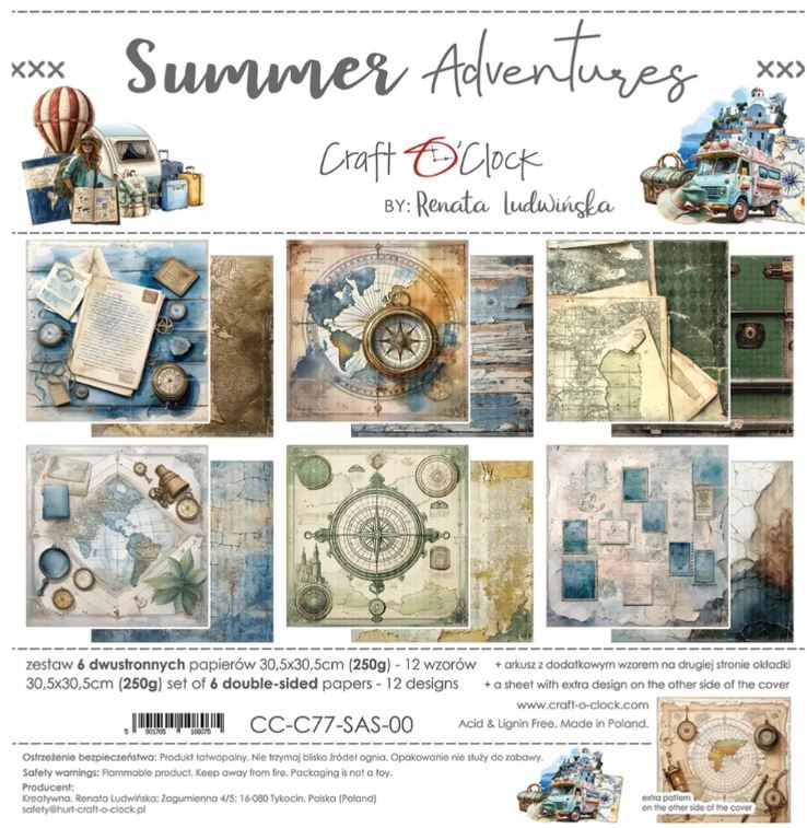 Craft O`clock -  12x12 Inch Papers Set - Summer Adventures