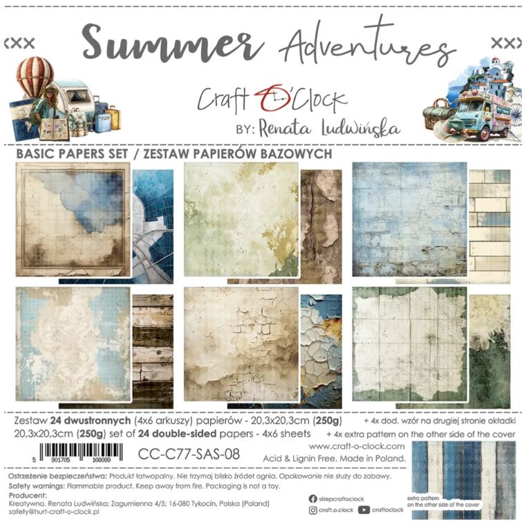 Craft O`clock -  8x8 Inch Basic Papers Set - Summer Adventures