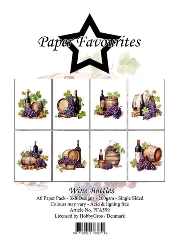 Paper Favourites - A6  Paper Pack - Wine Bottles PFA599