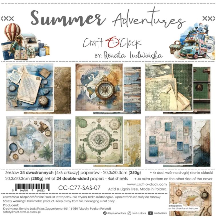 Craft O`clock -  8x8 Inch Papers Set - Summer Adventures