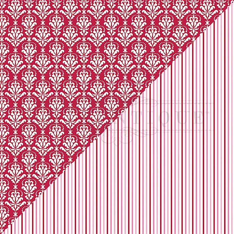Authentique Paper - Sweetheart Five Red & White Damask/Vertical Stripes