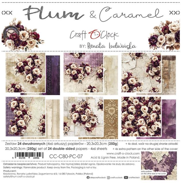 Craft O`clock -  8x8 Inch Papers Set - Plum & Caramel