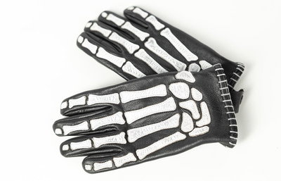 GLOVE SKELETOR LEATHER BLACK/W