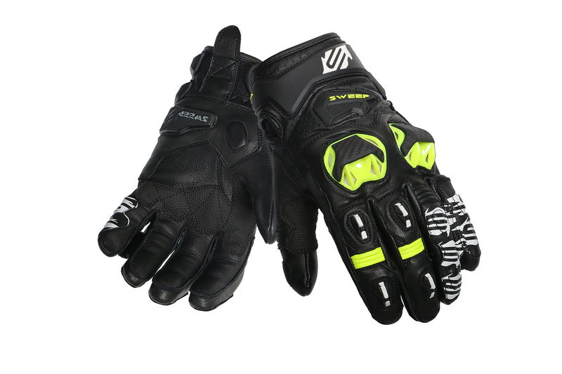 Sweep Volcano kort racing hanske, svart/vit/gul, 4XL