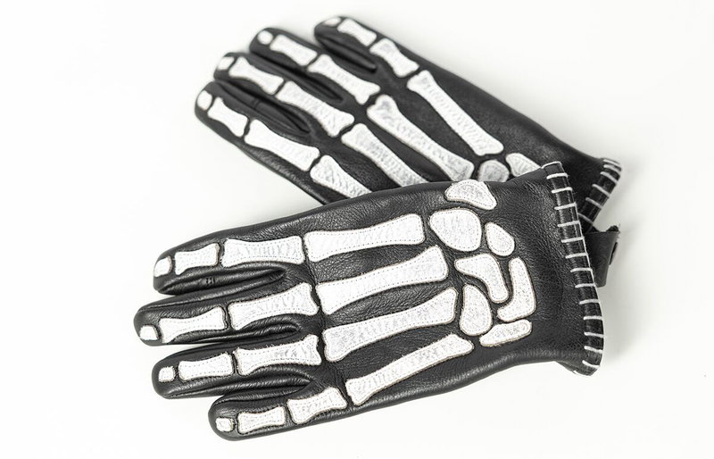 GLOVE SKELETOR LEATHER BLACK/W